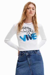 Camiseta Desigual Cropped Vive Mujer | QVM517938