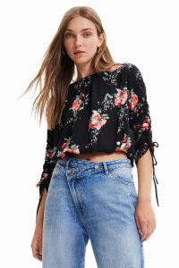 Tops Desigual Adjustable-sleeve floral blouse Mujer | CXU047658