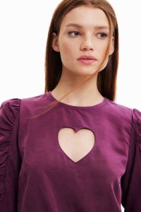 Tops Desigual Balloon-sleeve blouse with heart Mujer | YQA389642