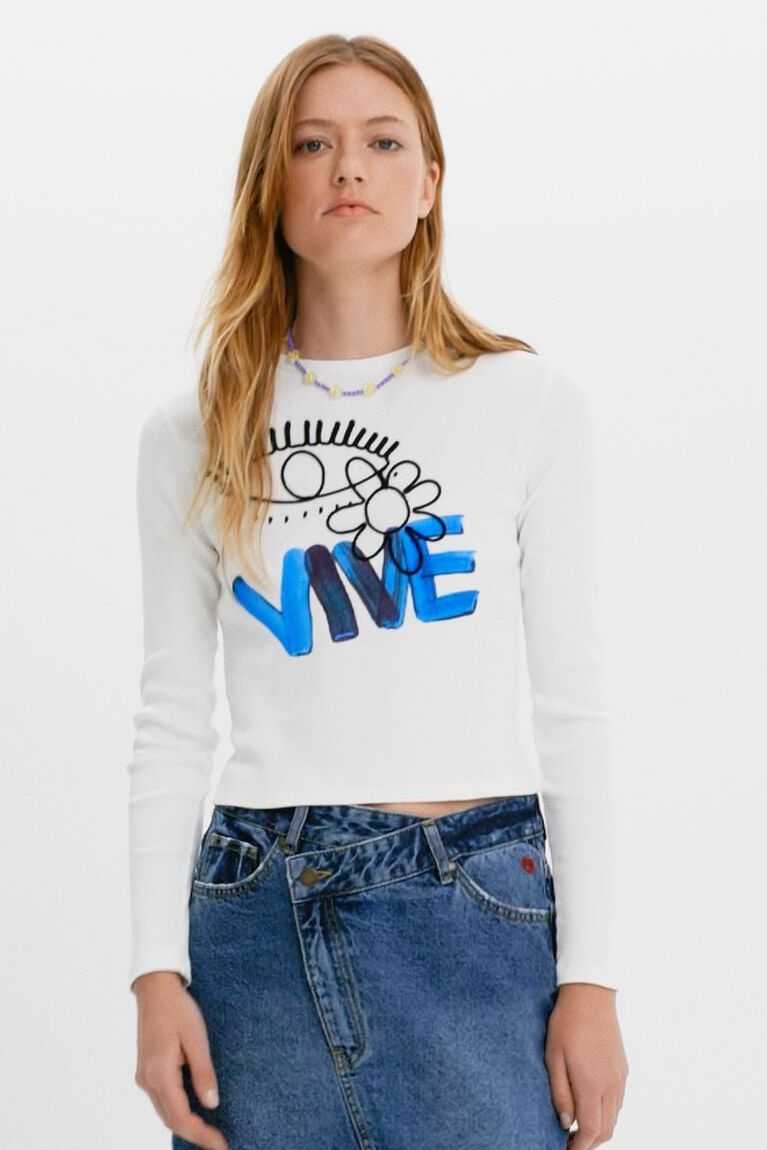 Camiseta Desigual Cropped Vive Mujer | QVM517938