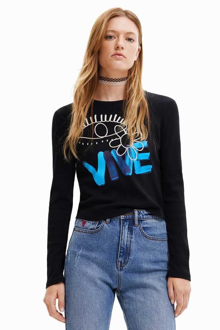 Camiseta Desigual Cropped Vive Mujer | TPI367458