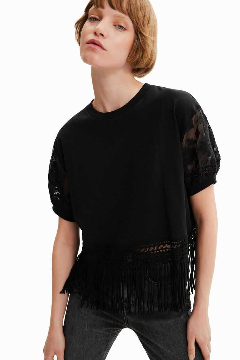 Camiseta Desigual Oversize fringed Mujer | LQU813764