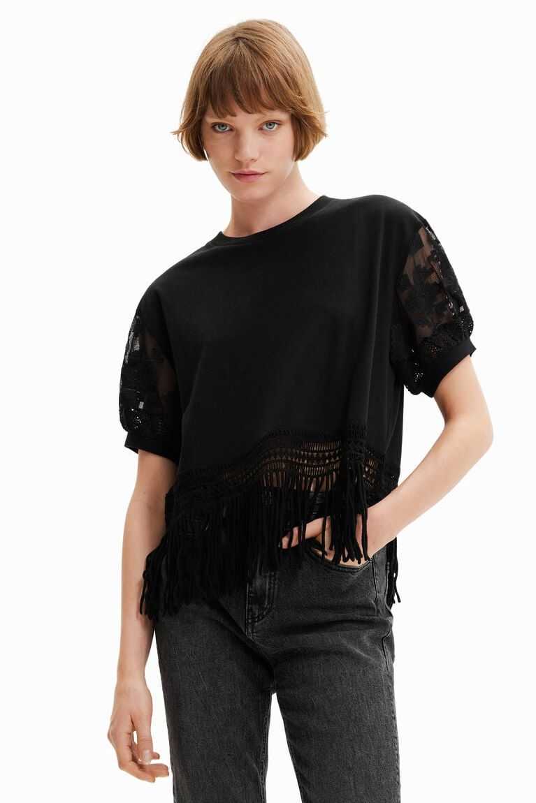 Camiseta Desigual Oversize fringed Mujer | LQU813764