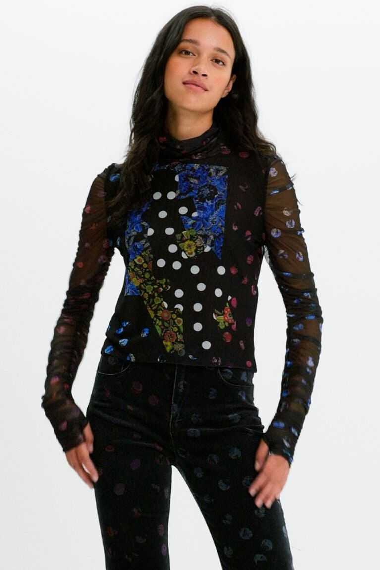 Camiseta Desigual Tulle patchwork with polka dots and flowers Mujer | YCU805769