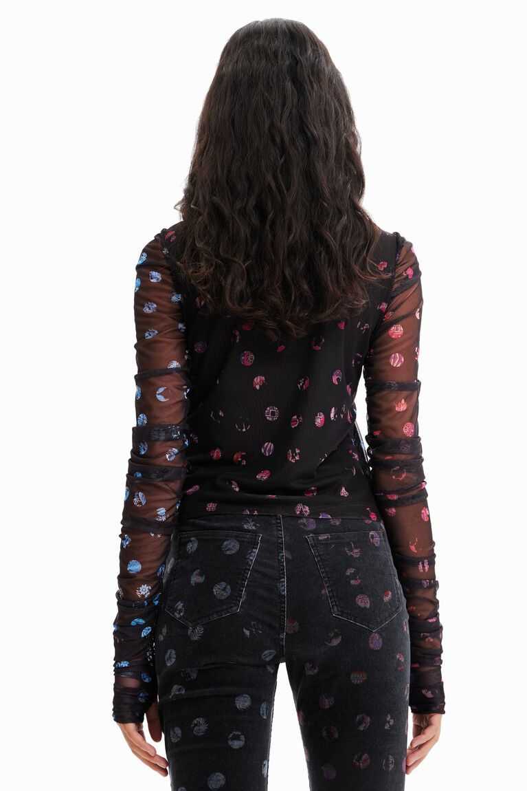 Camiseta Desigual Tulle patchwork with polka dots and flowers Mujer | YCU805769