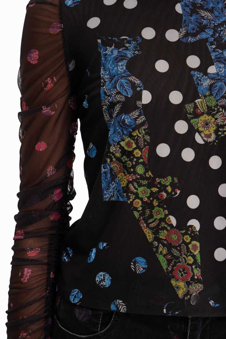 Camiseta Desigual Tulle patchwork with polka dots and flowers Mujer | YCU805769