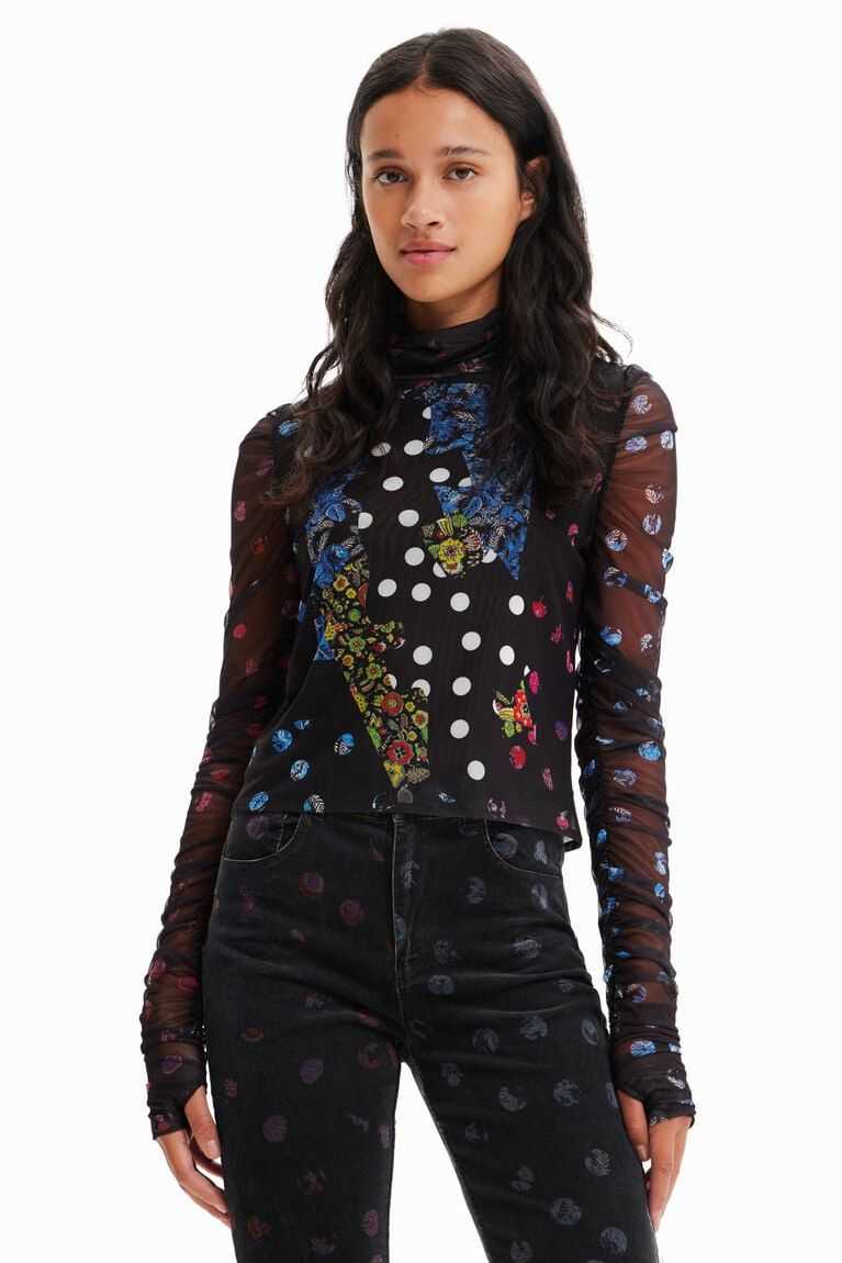 Camiseta Desigual Tulle patchwork with polka dots and flowers Mujer | YCU805769