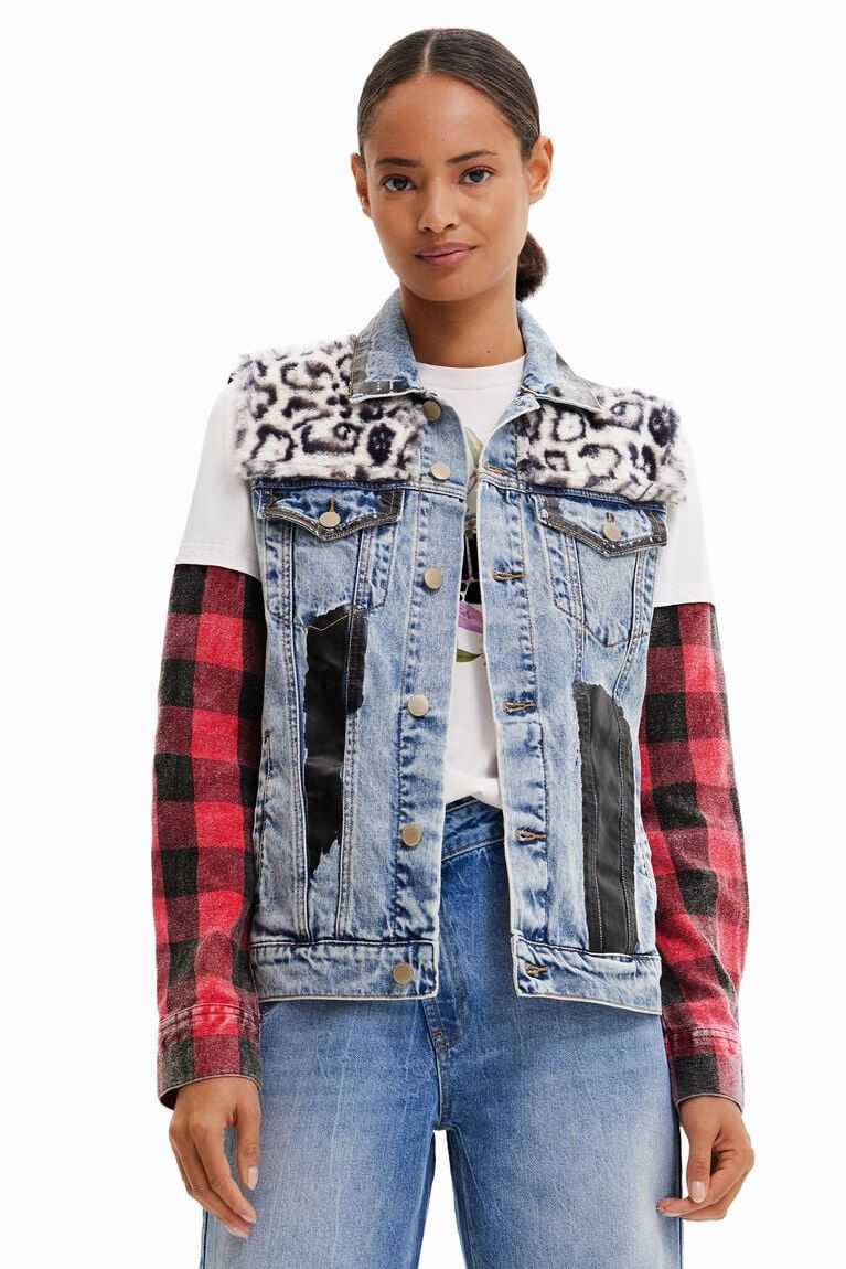 Chaquetas Desigual Animal print denim gilet Mujer | ZTW795260