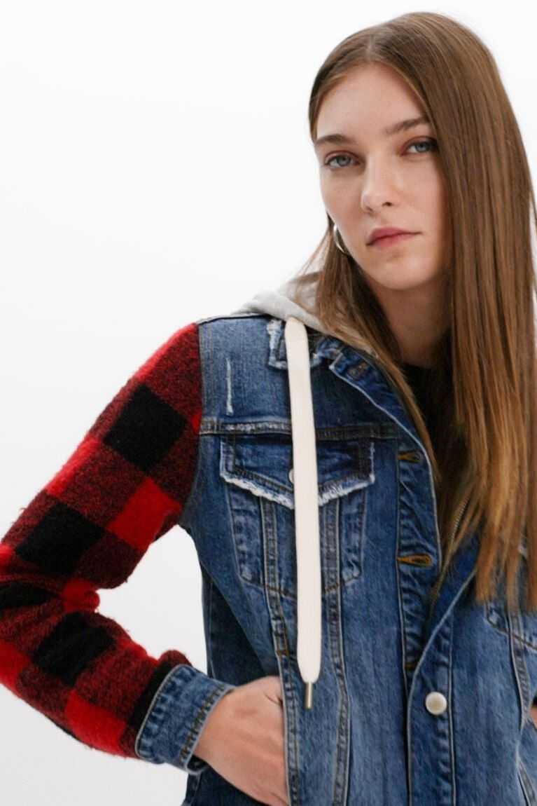 Chaquetas Desigual Denim with plaid sleeves Mujer | EGM640839