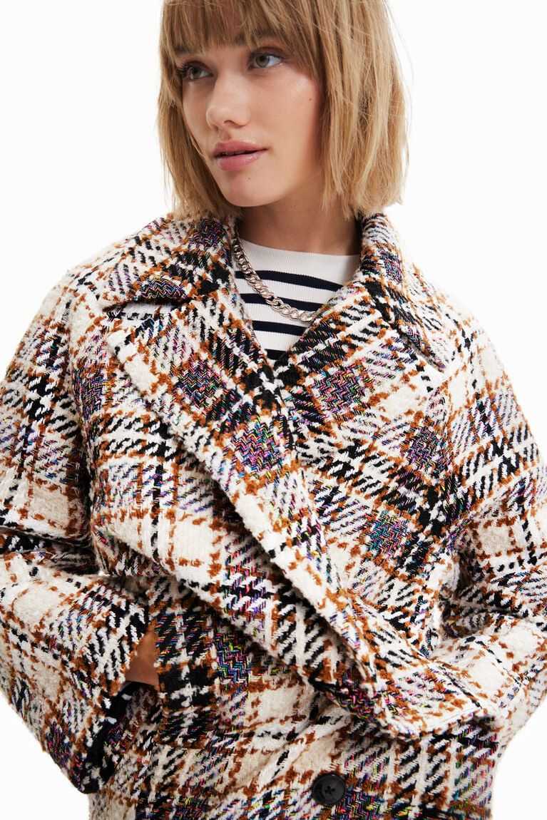 Chaquetas Desigual Long tartan double-breasted Mujer | FGP416593