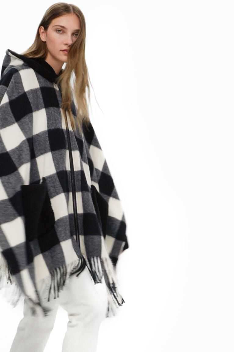 Chaquetas Desigual Plaid and fur poncho Mujer | YIX436905