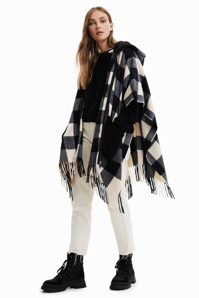 Chaquetas Desigual Plaid and fur poncho Mujer | YIX436905