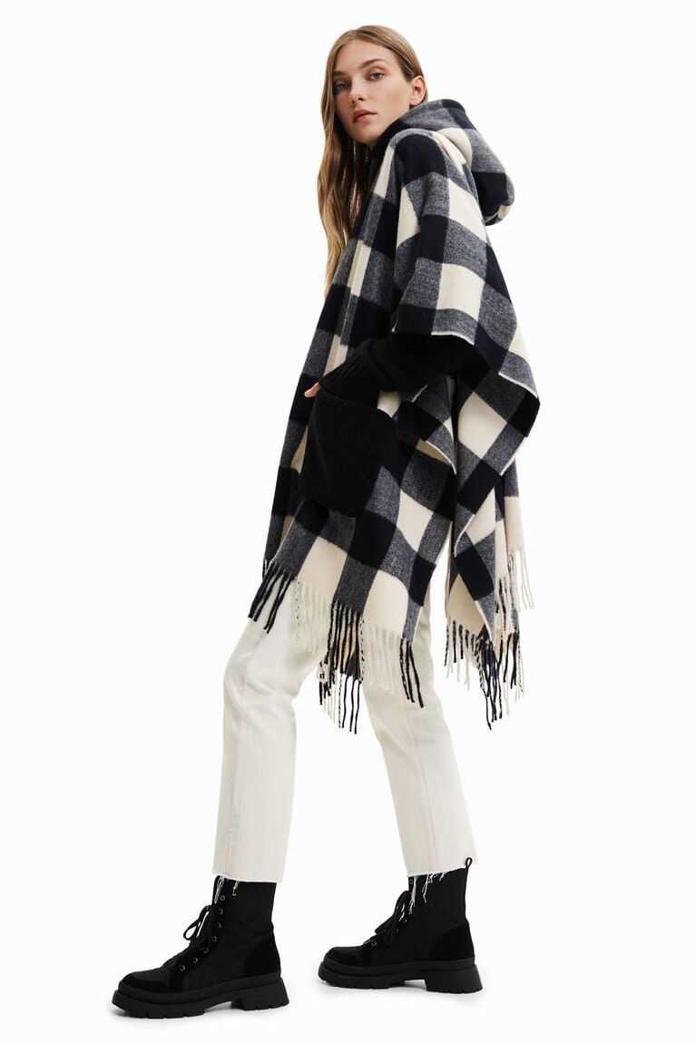 Chaquetas Desigual Plaid and fur poncho Mujer | YIX436905