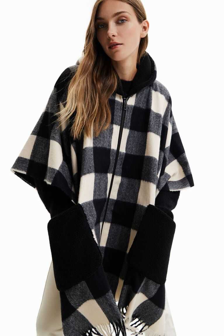 Chaquetas Desigual Plaid and fur poncho Mujer | YIX436905