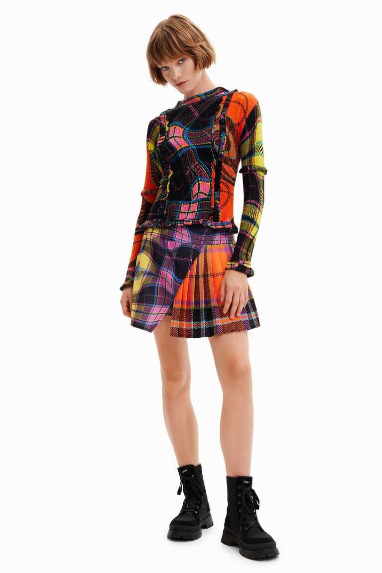 Falda Desigual Maria Escote criss-cross plaid mini Mujer | JHL051926