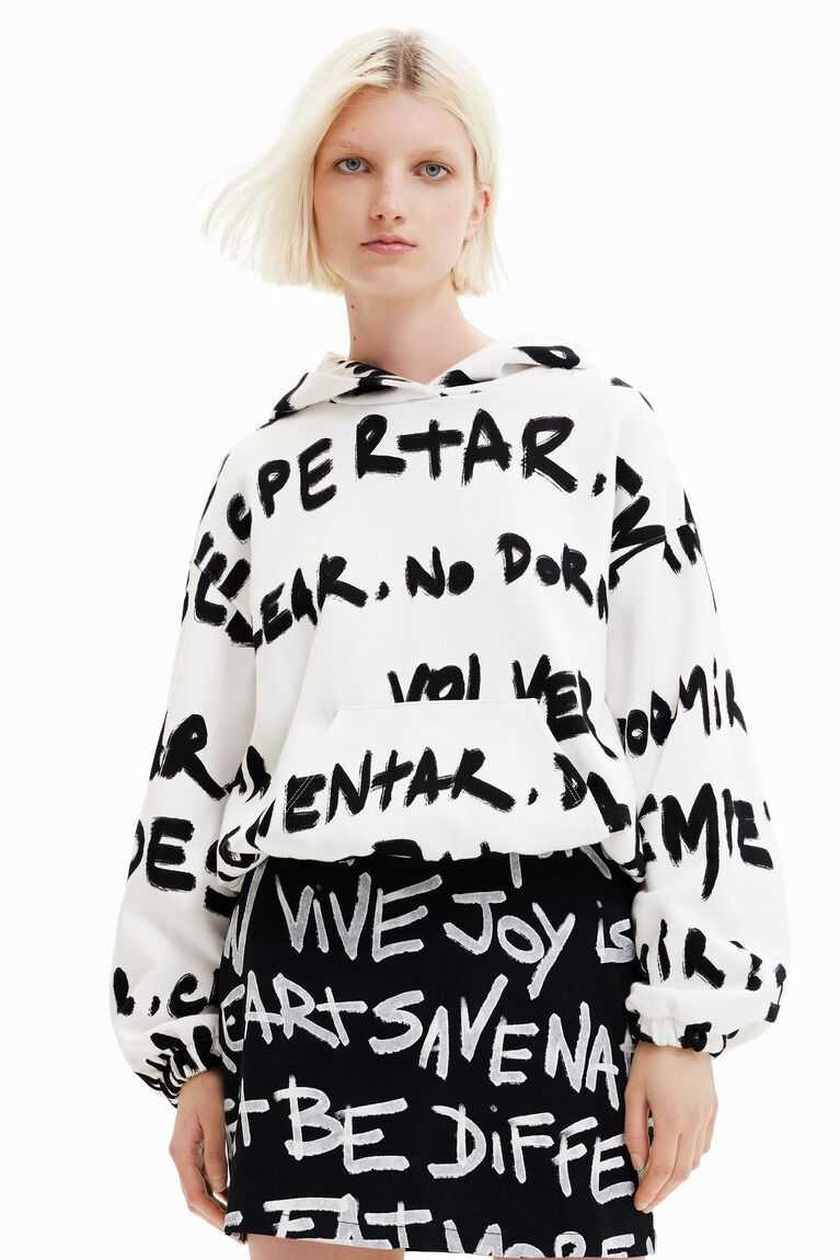 Sudaderas Desigual All-over Manifesto text oversize hoodie Mujer | NYL179356