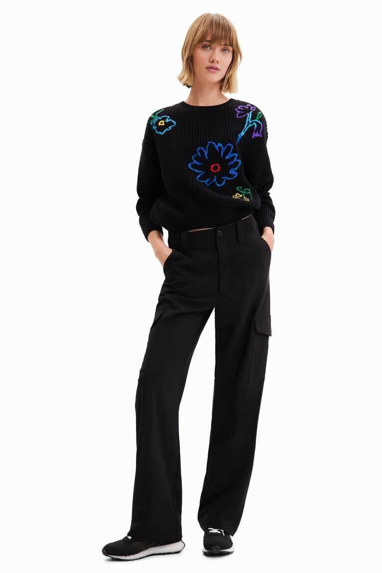 Suéteres Desigual Embroidered floral pullover Mujer | VHB940283