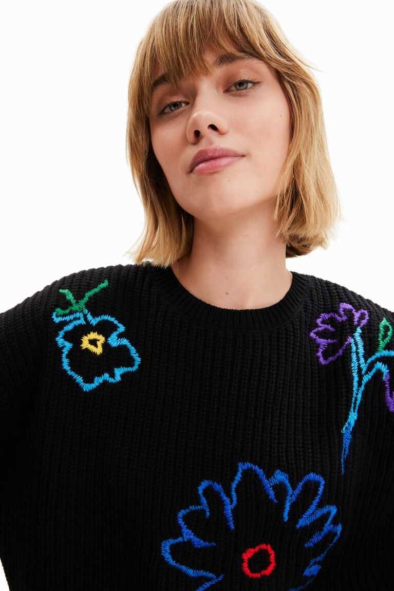 Suéteres Desigual Embroidered floral pullover Mujer | VHB940283