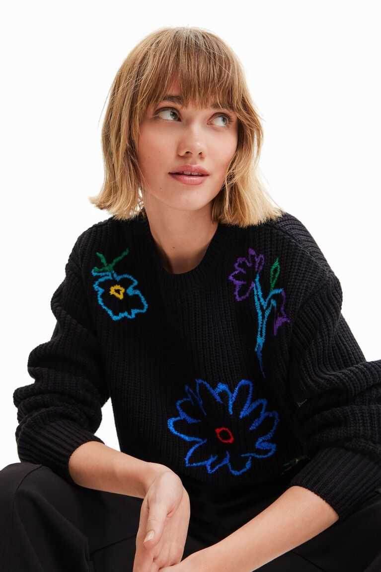 Suéteres Desigual Embroidered floral pullover Mujer | VHB940283