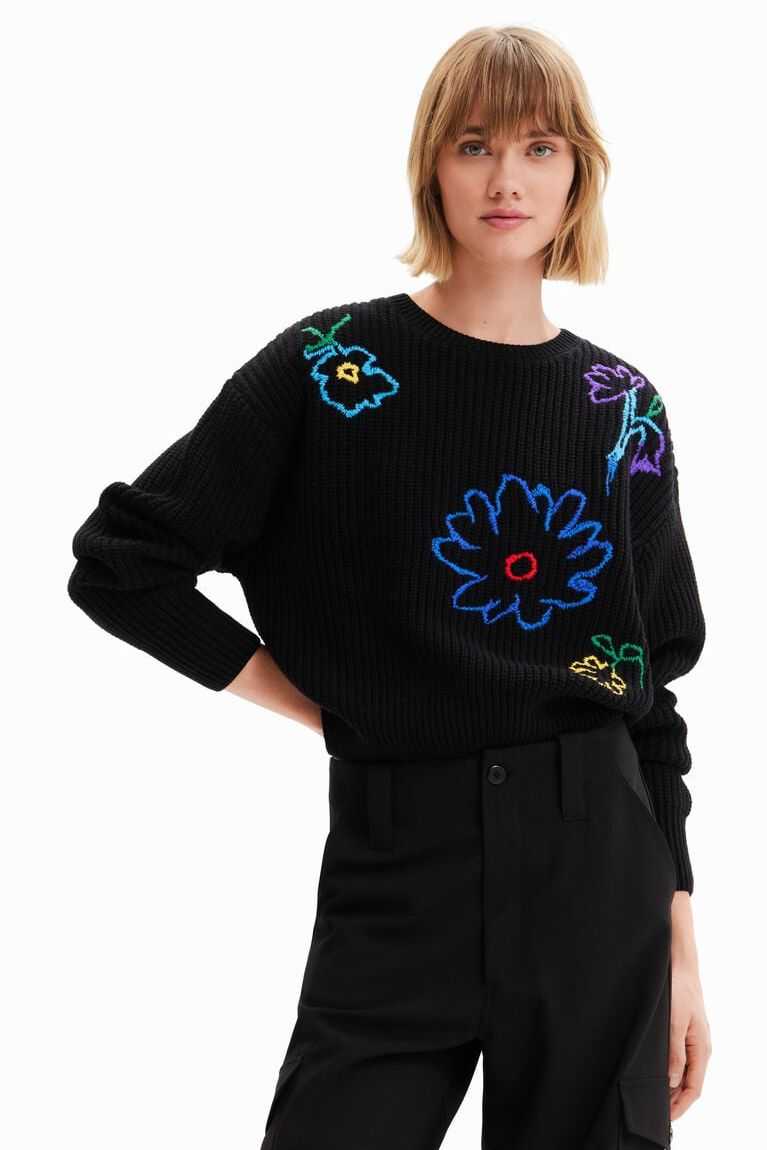 Suéteres Desigual Embroidered floral pullover Mujer | VHB940283