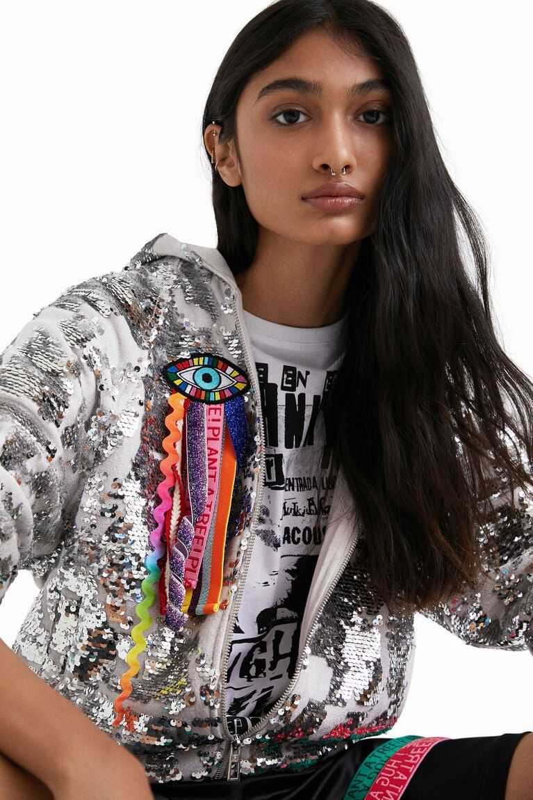 Suéteres Desigual Johnson Hartig sequined hoodie Mujer | PBW062785