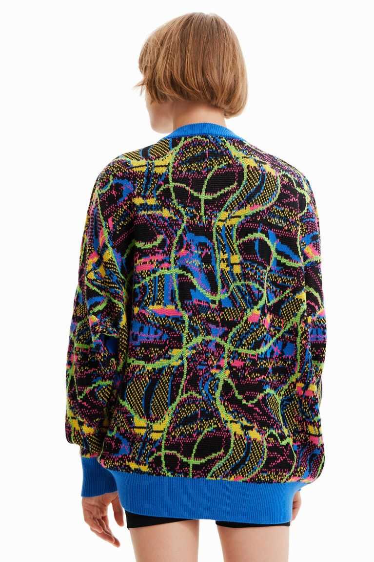 Suéteres Desigual Maria Escote oversize jacquard pullover Mujer | QNU054876