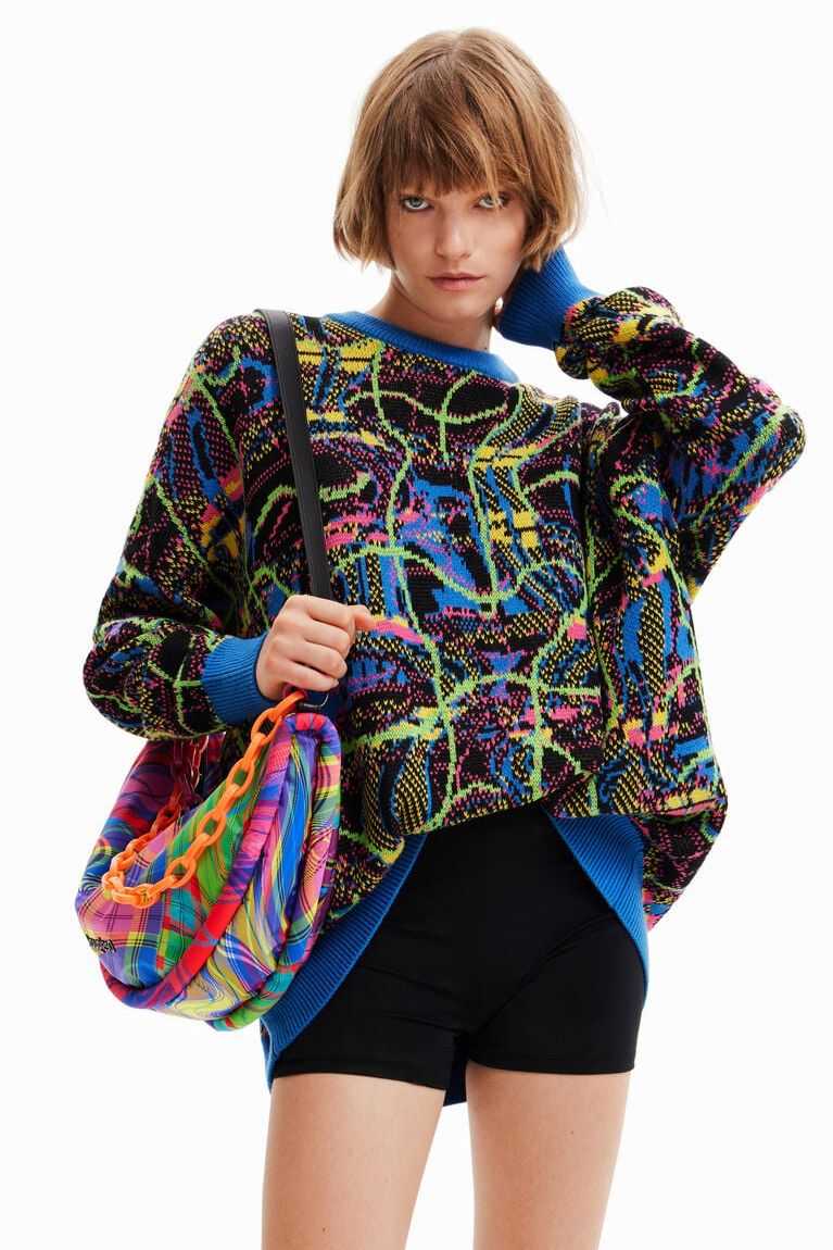 Suéteres Desigual Maria Escote oversize jacquard pullover Mujer | QNU054876