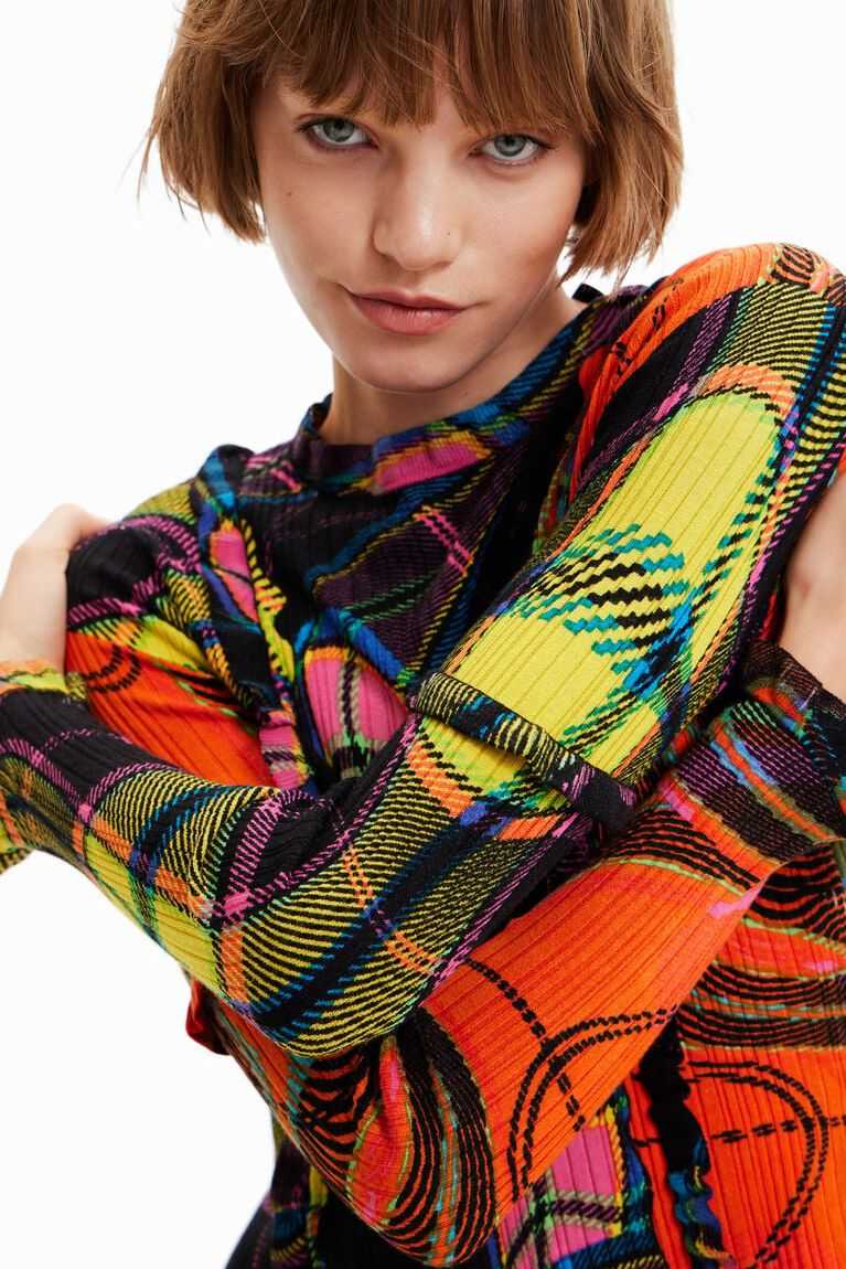 Suéteres Desigual Maria Escote plaid ribbed pullover Mujer | KWR580463