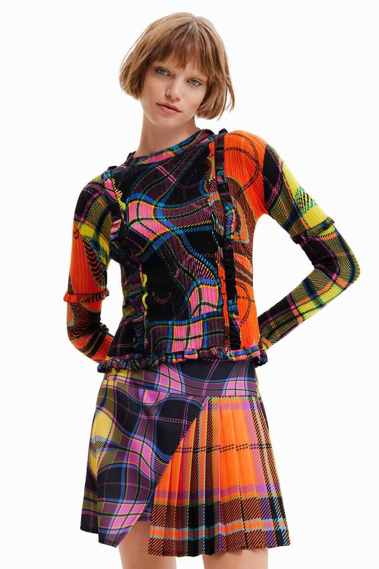 Suéteres Desigual Maria Escote plaid ribbed pullover Mujer | KWR580463