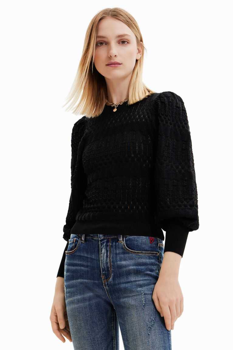 Suéteres Desigual Openwork jumper with balloon sleeves Mujer | UOL985213