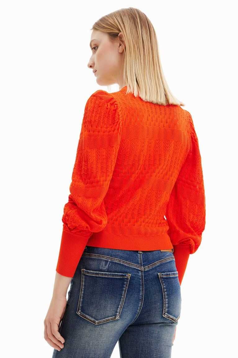 Suéteres Desigual Openwork pullover with balloon sleeves Mujer | CWA652719