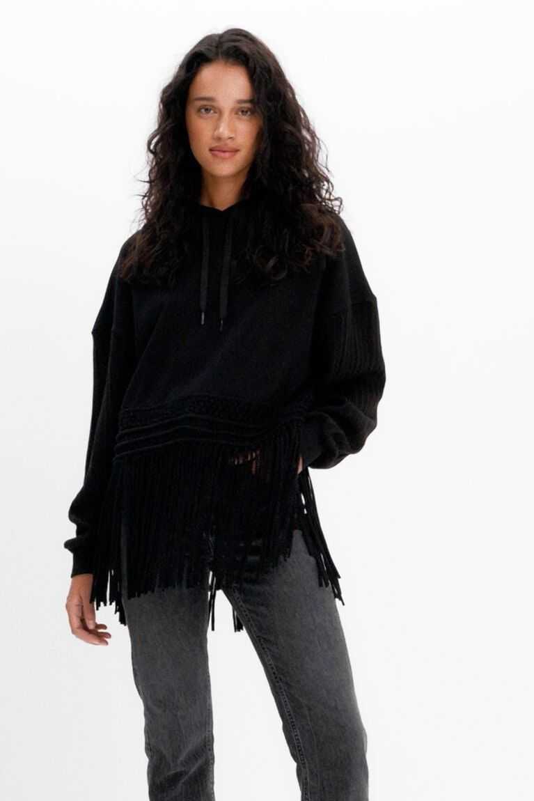 Suéteres Desigual Oversize fringe hoodie Mujer | KGE015928