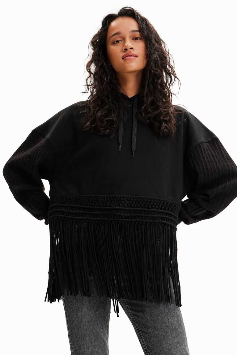 Suéteres Desigual Oversize fringe hoodie Mujer | KGE015928