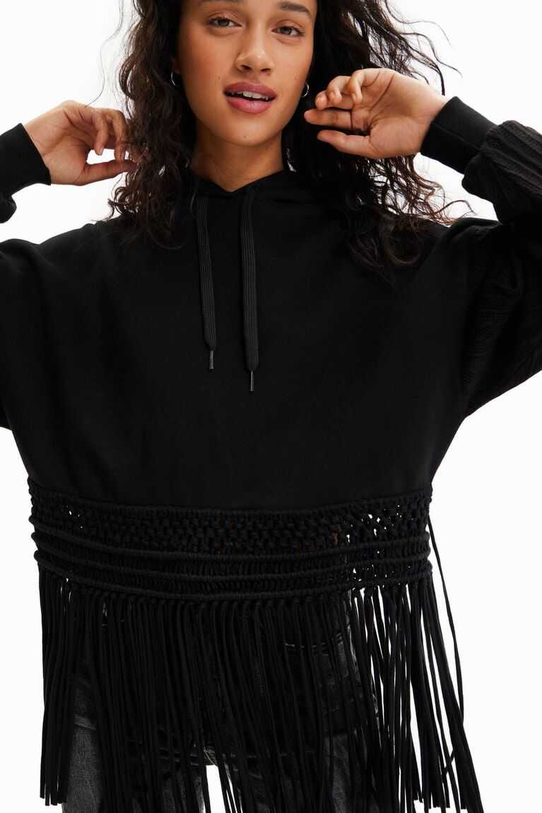 Suéteres Desigual Oversize fringe hoodie Mujer | KGE015928