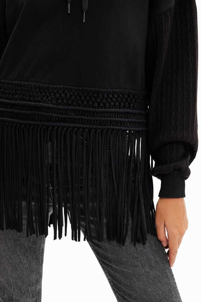 Suéteres Desigual Oversize fringe hoodie Mujer | KGE015928