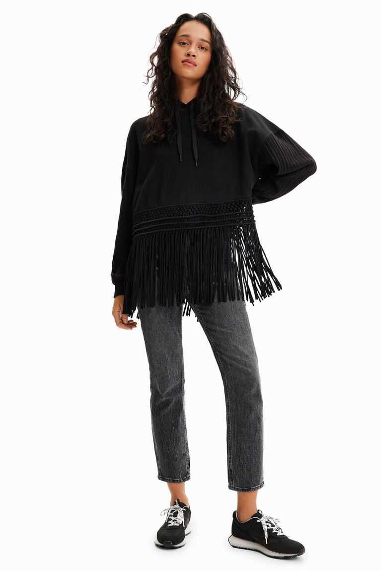 Suéteres Desigual Oversize fringe hoodie Mujer | KGE015928