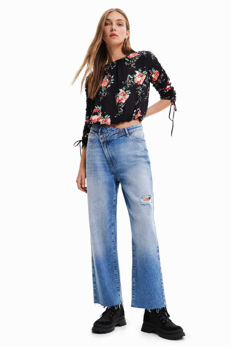 Tops Desigual Adjustable-sleeve floral blouse Mujer | CXU047658