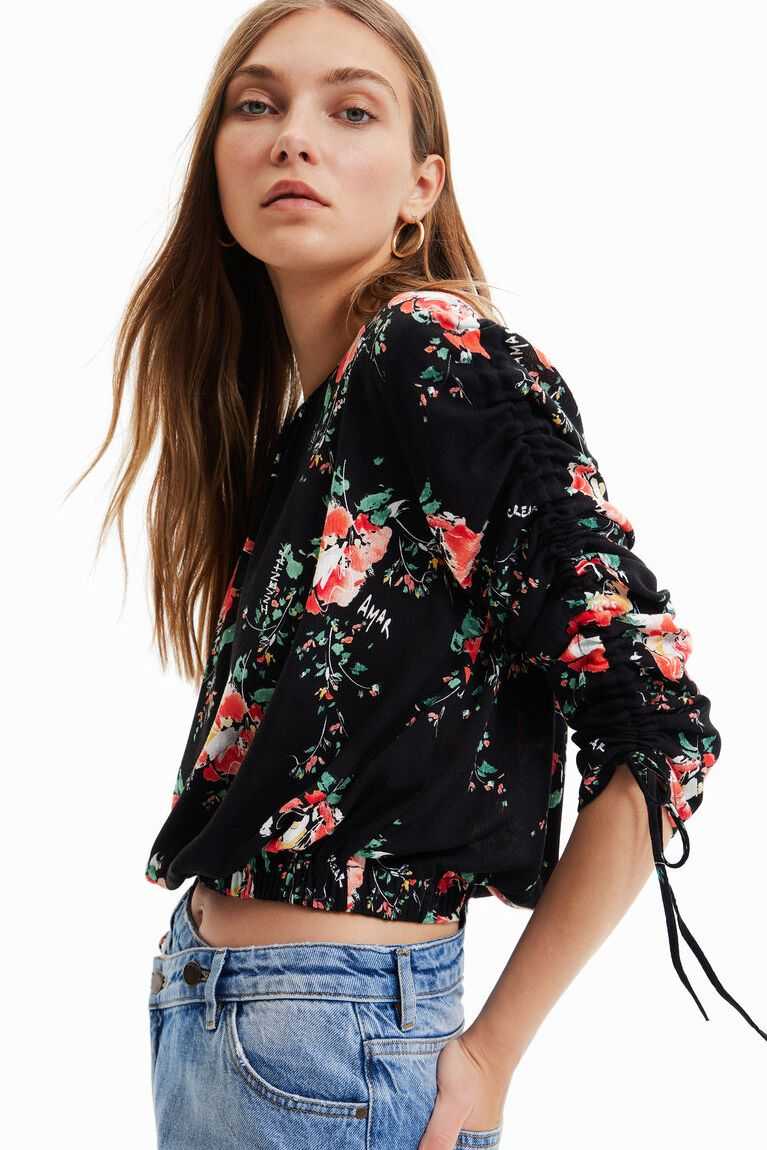 Tops Desigual Adjustable-sleeve floral blouse Mujer | CXU047658