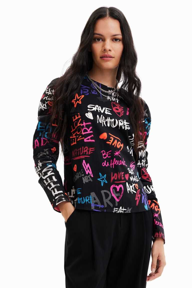 Tops Desigual Balloon-sleeve blouse with text Mujer | BUA672098