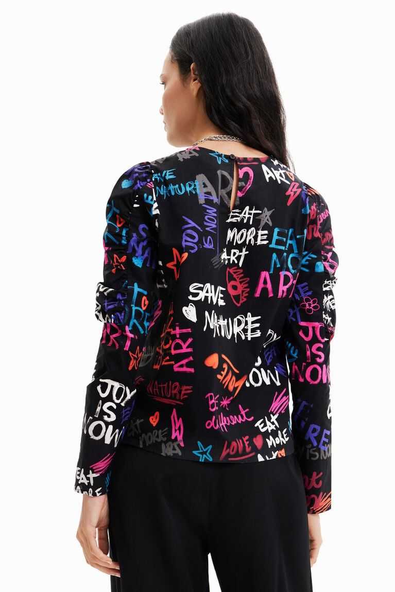 Tops Desigual Balloon-sleeve blouse with text Mujer | BUA672098