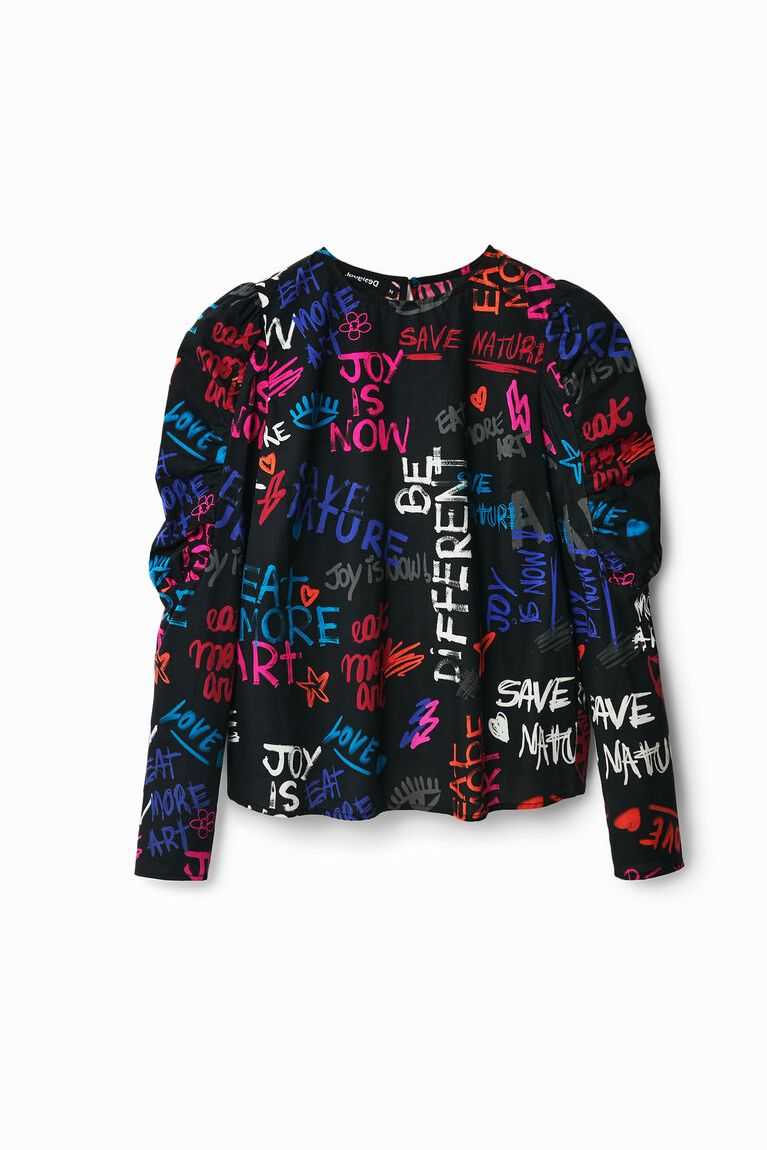 Tops Desigual Balloon-sleeve blouse with text Mujer | BUA672098