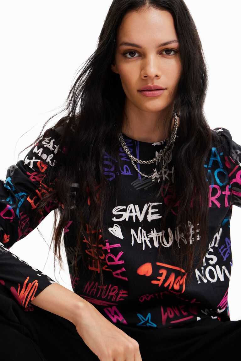 Tops Desigual Balloon-sleeve blouse with text Mujer | BUA672098