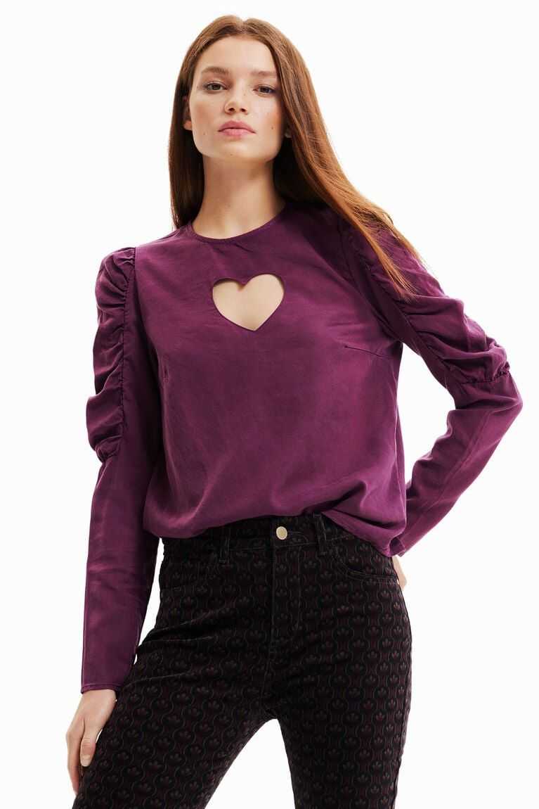 Tops Desigual Balloon-sleeve blouse with heart Mujer | YQA389642