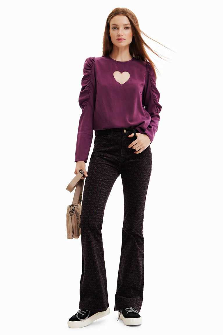 Tops Desigual Balloon-sleeve blouse with heart Mujer | YQA389642