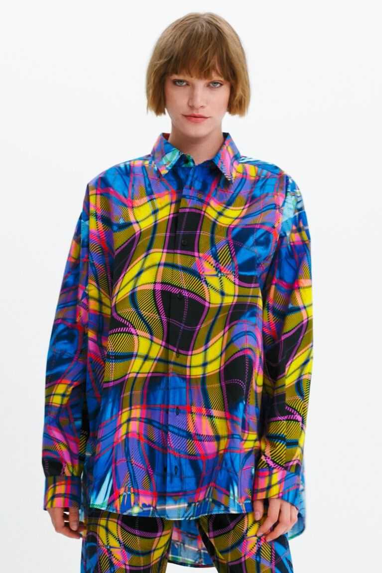 Tops Desigual Maria Escote oversize plaid Mujer | ZVG395270