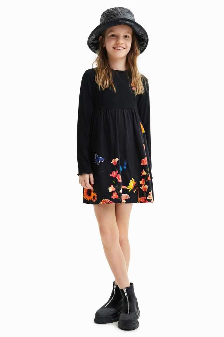 Vestido Desigual Acanalado floral Niña | NLZ845730