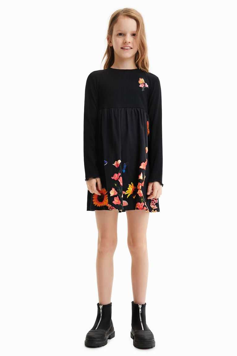 Vestido Desigual Acanalado floral Niña | NLZ845730